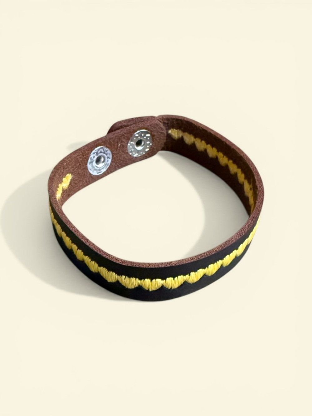 Brown Leather Bracelet with Yellow Fabric Heart Accent - Picture 2 of 3